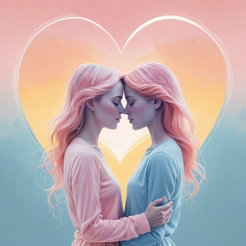 An abstract representation of casual intimacy, featuring two intertwined silhouettes against a soft pastel backdrop, symbolizing chemistry and connection. Surround them with flowing elements like hearts, sparks, and light trails to represent emotional depth. Include subtle hints of social media icons merging into the design to depict modern relationships. soft painting. pastel colors.